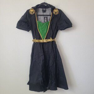 Her Universe Marvel Loki Gold Belt Retro Dress Size M Black Green